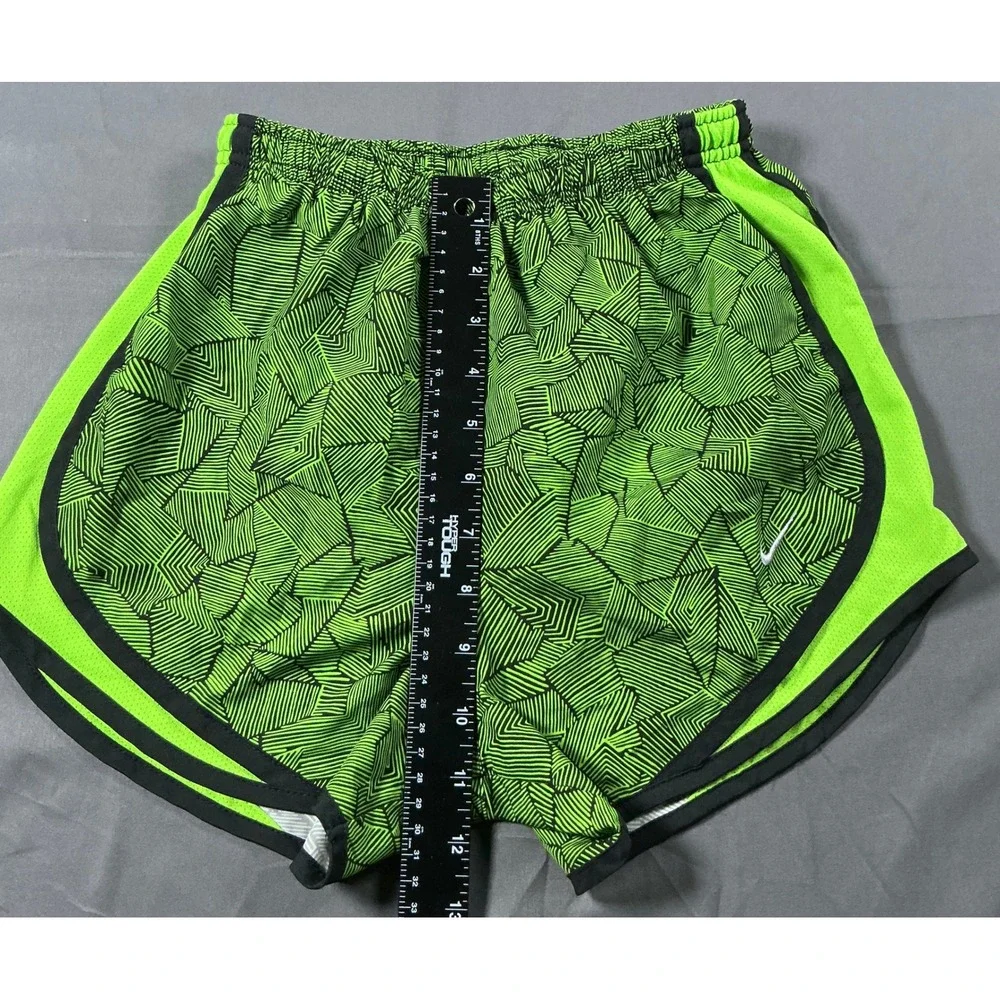 Nike Womens Dri-FIT Tempo Running Shorts Neon Green Black Geometric XS